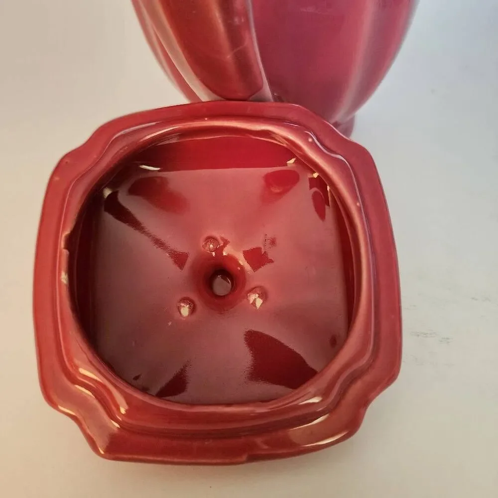 Vintage Hall China Square T-Ball Burgundy Ceramic Art Deco Cubic Design Tea Pot